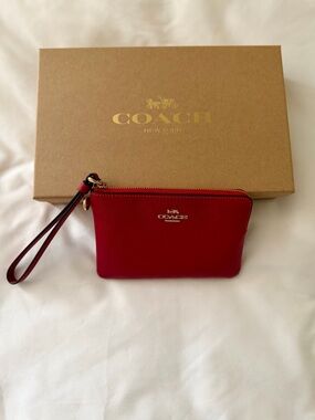 COACH Red Leather Wristlet with Gold Logo